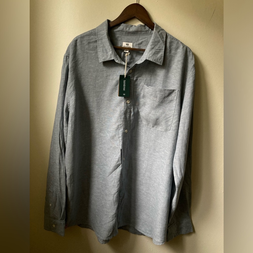 Ten Tree XXL hemp Button Front Shirt in Blue Fog